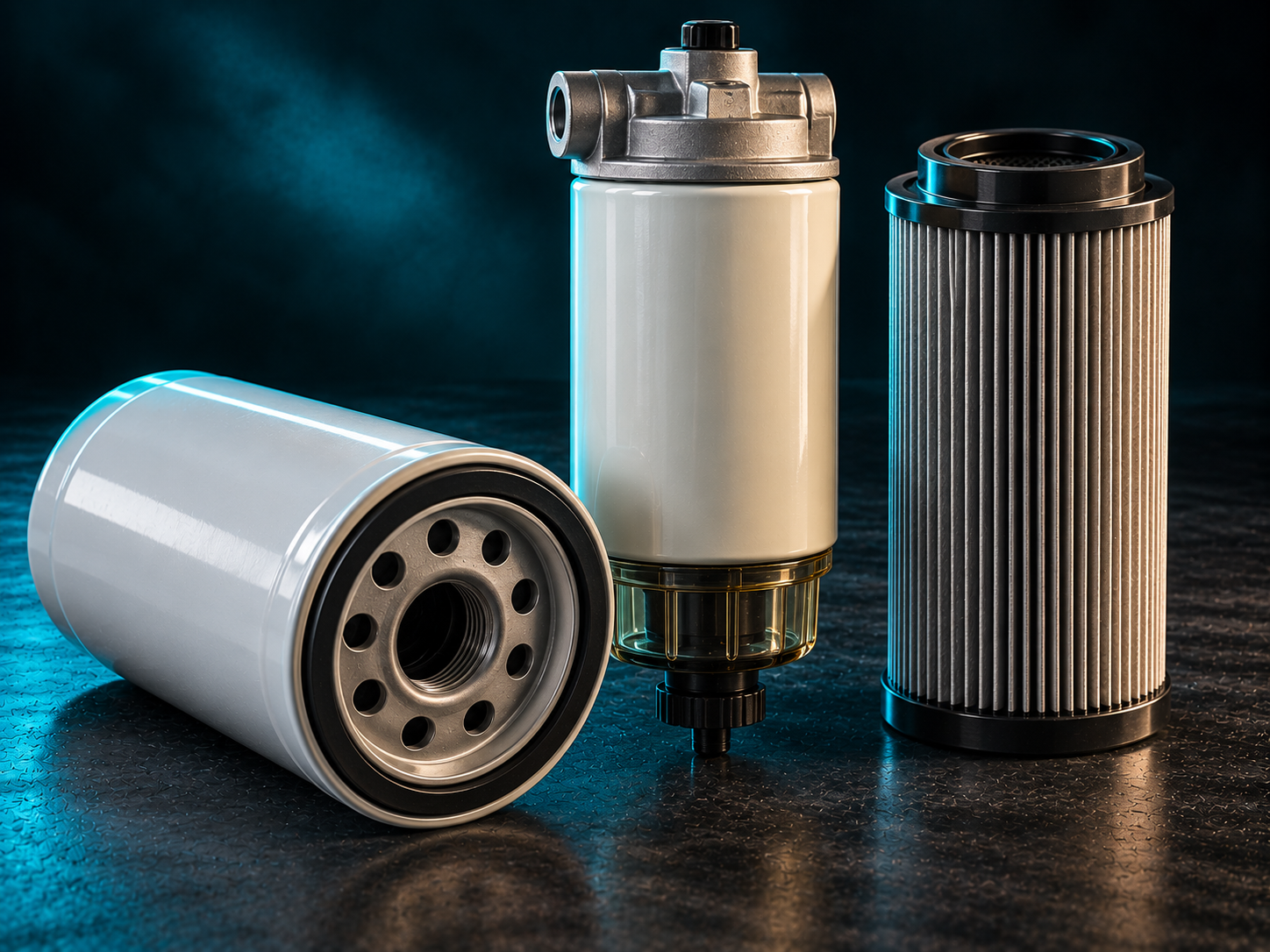 Oil, fuel and hydraulic filters for excavators and loaders